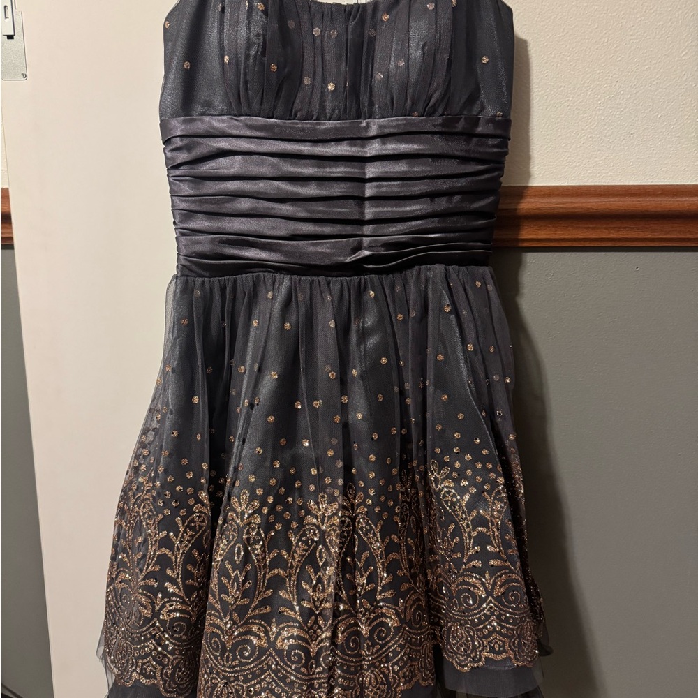 Morgan & Co. Black and Gold Embellished Mini Dress